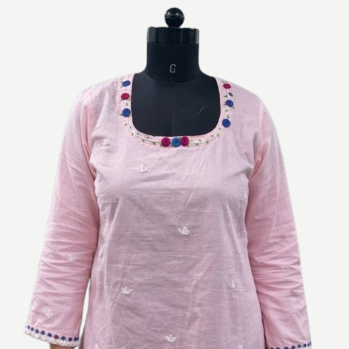 Pink Cotton Short Kurti with Floral Neck Embroidery & Hand Motifs 4 Pink Cotton Short Kurti with Floral Neck Embroidery & Hand Motifs - Image 4