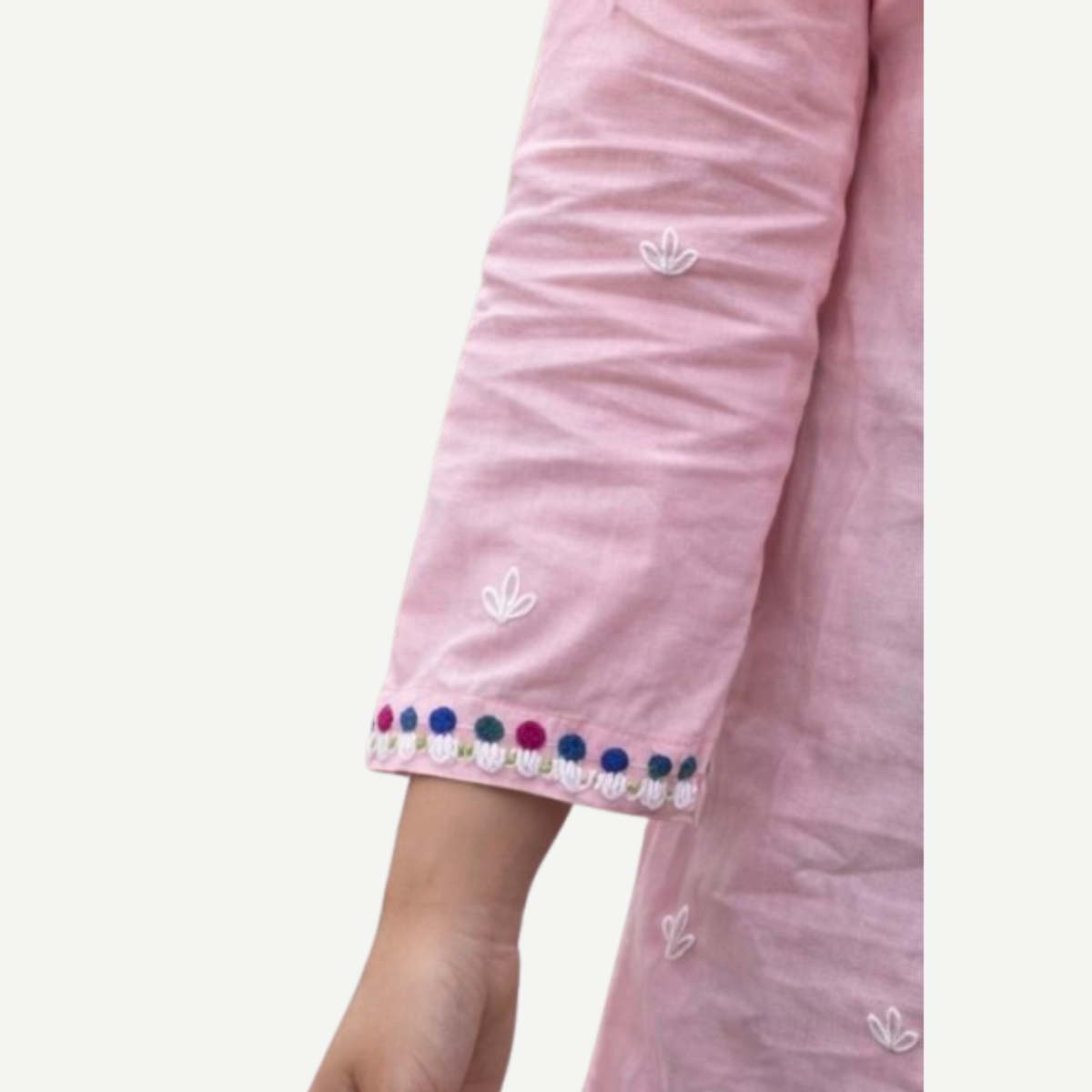 Pink Cotton Short Kurti with Floral Neck Embroidery & Hand Motifs 3 Pink Cotton Short Kurti with Floral Neck Embroidery & Hand Motifs - Image 3